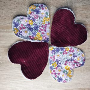 lot de 4 lingettes cœurs douces fleurettes sanguines